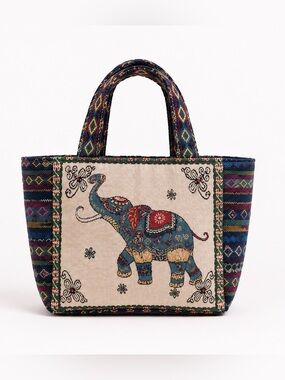 Bohemian Embroidered Elephant Tote Bag - Blue Multi